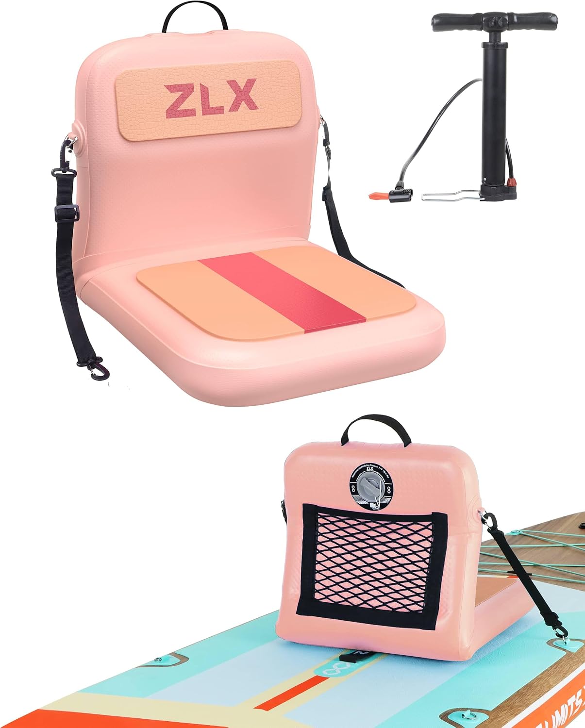 ZLX Paddle Board Seat with Back Support, Portable Kayak Seat, Air Pump Included, Universal Inflatable Seat for Adults, Foldable Ergonomic Design, Easy Install for Outdoor Fishing/Kayaking/Camping