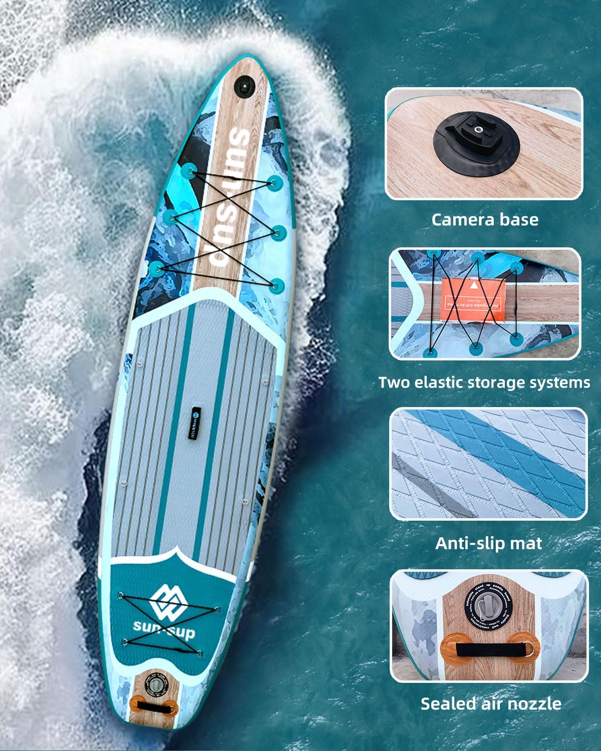 MW&QIYZN Inflatable Paddle Board for Adults, Inflatable Stand Up Paddle Boards with Premium SUP Board Accessories & Carry Bag, Wide Stance, Non-Slip Deck, Leash, Paddle