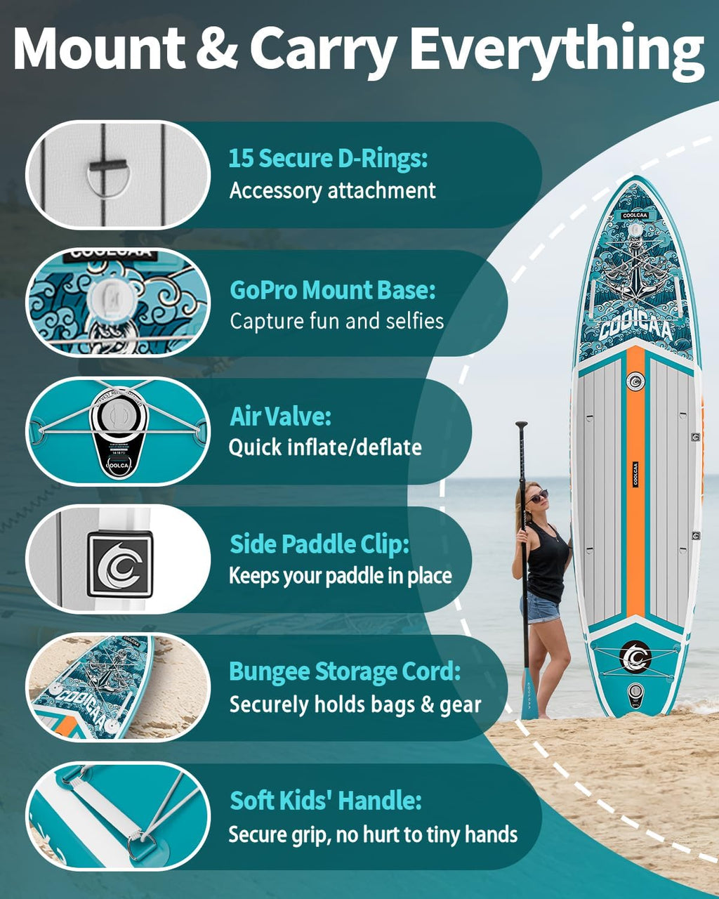COOLCAA Dolphin Inflatable Paddle Board, Extra Wide & Stable SUP for Family and Beginners, Versatile for Water Activities, with Complete Accessories & Backpack