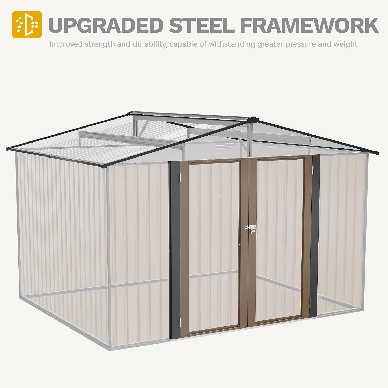 DWVO 10'x8' Large Metal Outdoor Storage Shed, Heavy Duty Tool Storage Sheds for Backyard Patio Lawn - Ideal for Bicycles, Garden Tools, and Lawn Equipment, Easy-to-Assemble, Brown