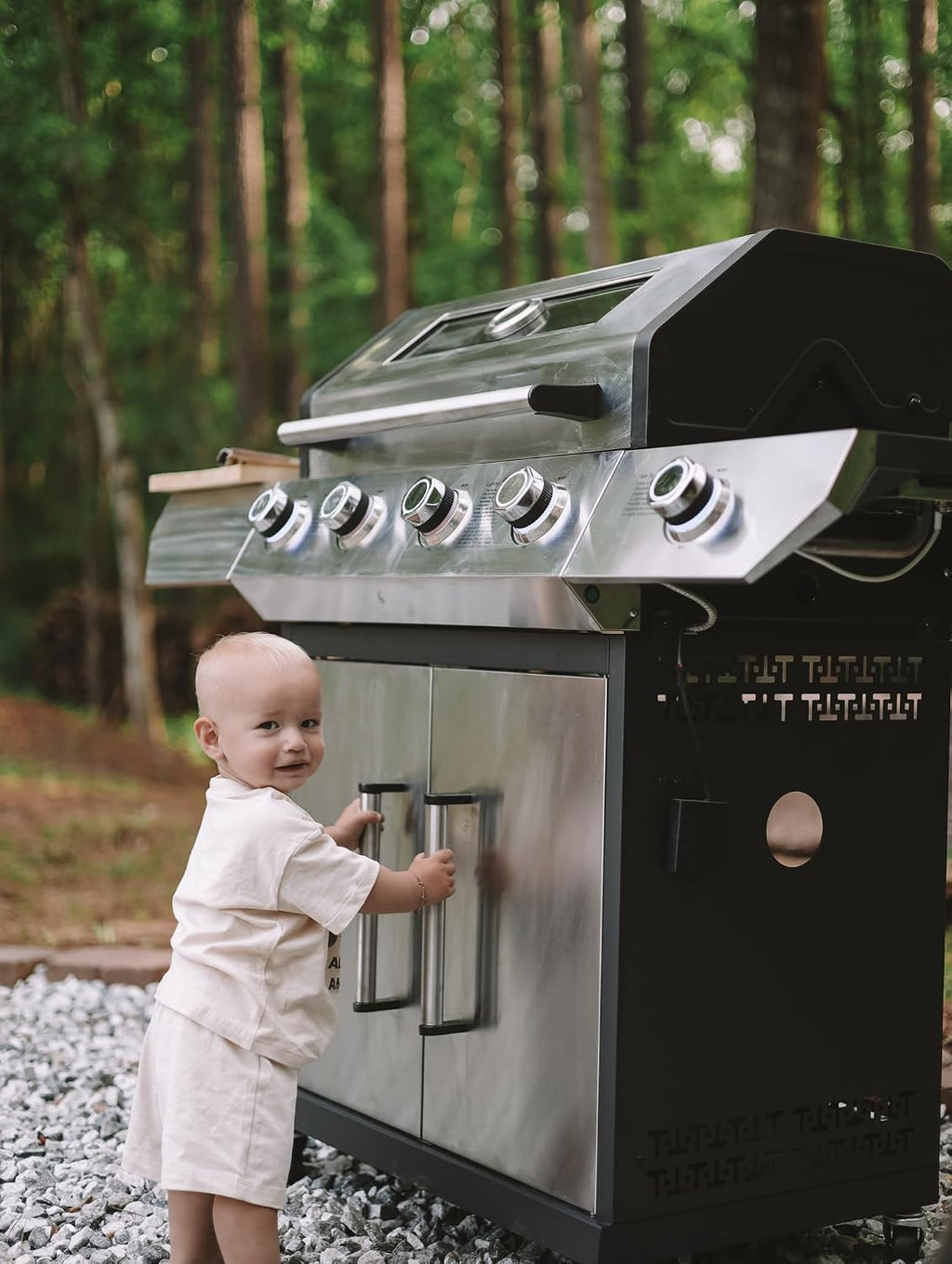 4 Led Burner Propane Gas Grill with Side Burner & & Visual Glass, Stainless Steel Gas Grill with Enameled Cast Iron Grates, 60,000 BTUs Output for Outdoor Cooking and Patio Backyard Barbecue