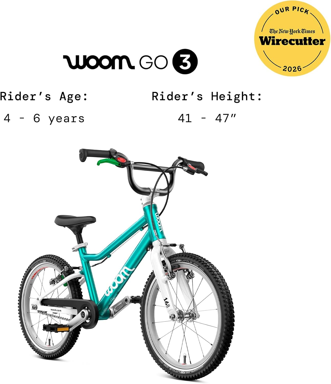 woom GO 3 / GO 3 AUTOMAGIC Kids' Bike, 16-Inch Lightweight Bicycle for Ages 4–6, Handbrakes, Steering Limiter, Chainguard, Boys & Girls