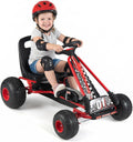 HONEY JOY Pedal Go Kart, 4 Wheeler Toddler Racing Ride On Pedal Car Toy, Forward/Backward, Ergonomic Seat, Handbrake, Steering Wheel, Outdoor Off-Road Go Cart for Kids, Boys Girls Gift (Red)