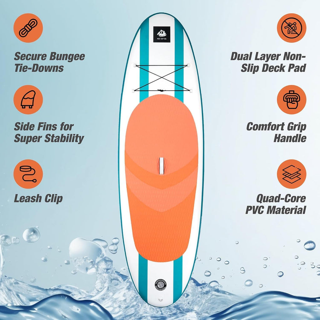 Roc Inflatable Stand Up Paddle Board with Premium SUP Paddle Board Accessories, Wide Stable Design, Non-Slip Comfort Deck for Youth & Adults