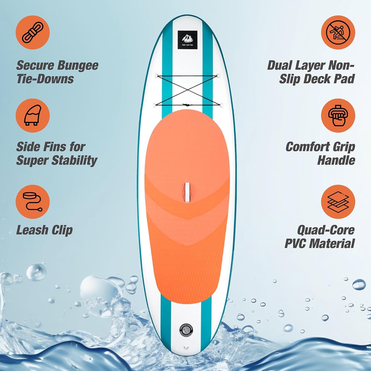 Roc Inflatable Stand Up Paddle Board with Premium SUP Paddle Board Accessories, Wide Stable Design, Non-Slip Comfort Deck for Youth & Adults