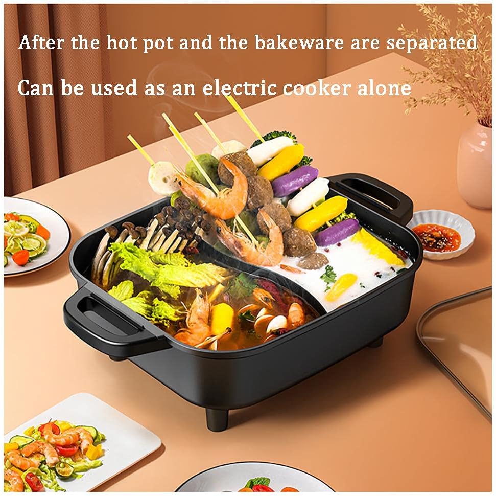 Electric Grill with Hot Pot 2 in 1 Indoor Korean BBQ Grill,2200W Multifunctional Smokeless BBQ Hot Pot Double Pot,Non-Stick Pan,for 5-10 People,for Grilling & Cooking