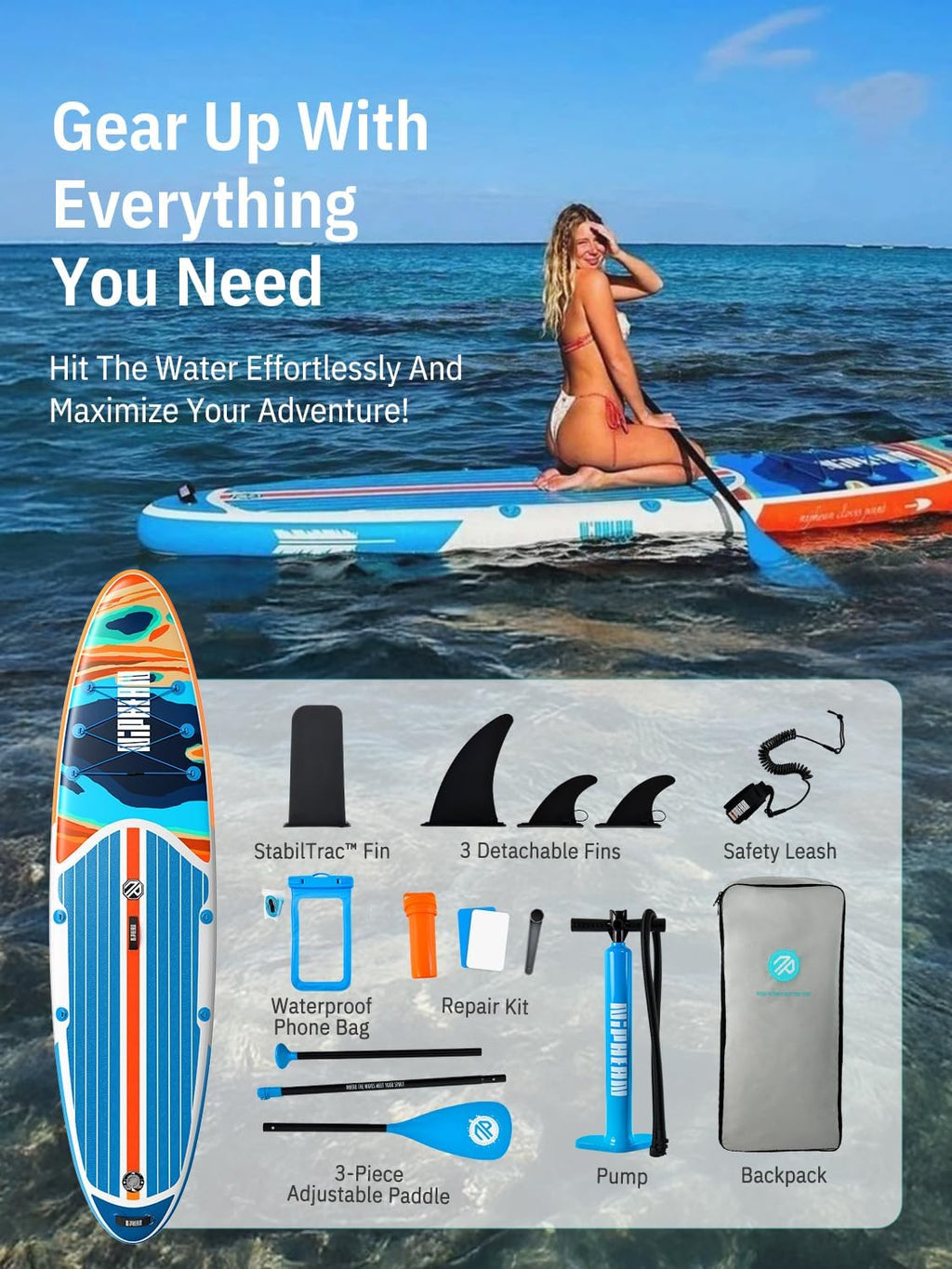 Niphean Inflatable Stand Up Paddle Board with SUP Accessories, Anti-Slip EVA Deck, 10'6'' Inflatable Paddle Boards for Adults & Youth of All Skill Levels