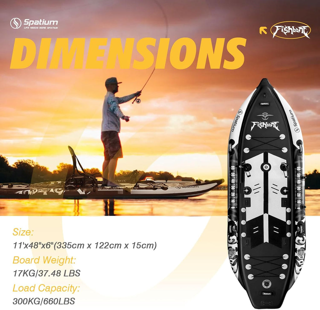 Fishing Paddle Board Triple Chamber Inflatable Stand Up Paddle Board 11'*48'*6',Fishing Kayak withPremium Accessories,Capacity 660 LBS
