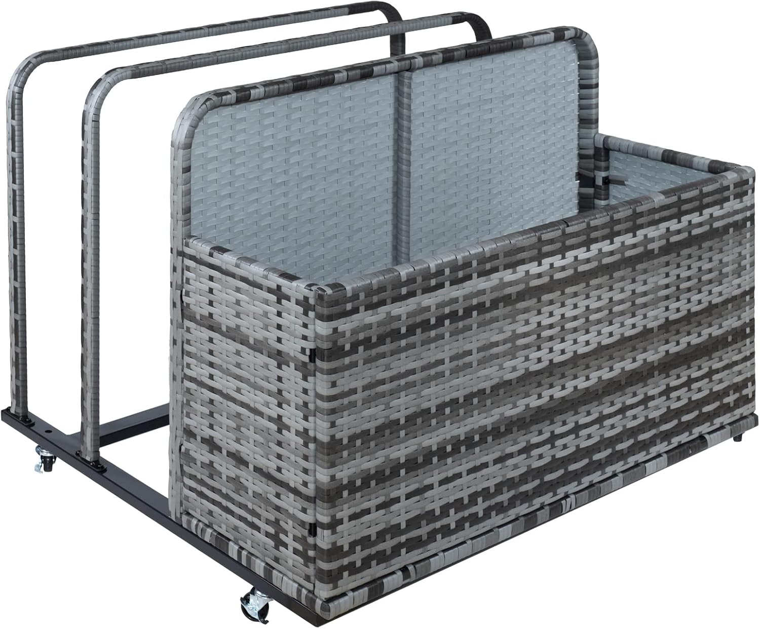 Outdoor Storage, Double Layer Poolside Float Storage, Patio Poolside Float Storage Basket, Storage Box, PE Rattan Outdoor Pool Caddy with Rolling Wheels for Floaties,Beach-Sturdy,Grey