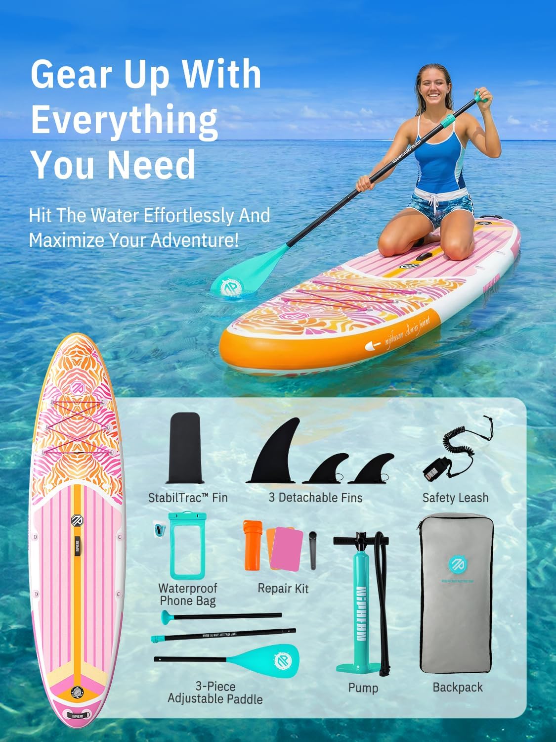 Niphean Inflatable Stand Up Paddle Board with SUP Accessories, Anti-Slip EVA Deck, 10'6'' Inflatable Paddle Boards for Adults & Youth of All Skill Levels