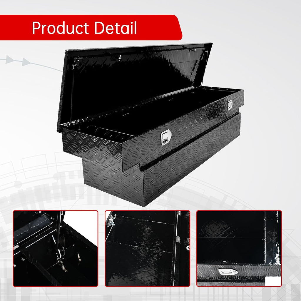 70''Inch Aluminum Truck Tool Box Truck Bed Toolbox Truck Trailer Chest Box Trailer Underbody Storage Organizer Waterproof Square Storage Organizer w/Lock & Keys Black(‎69.88' Lx20 Wx17.5 H)