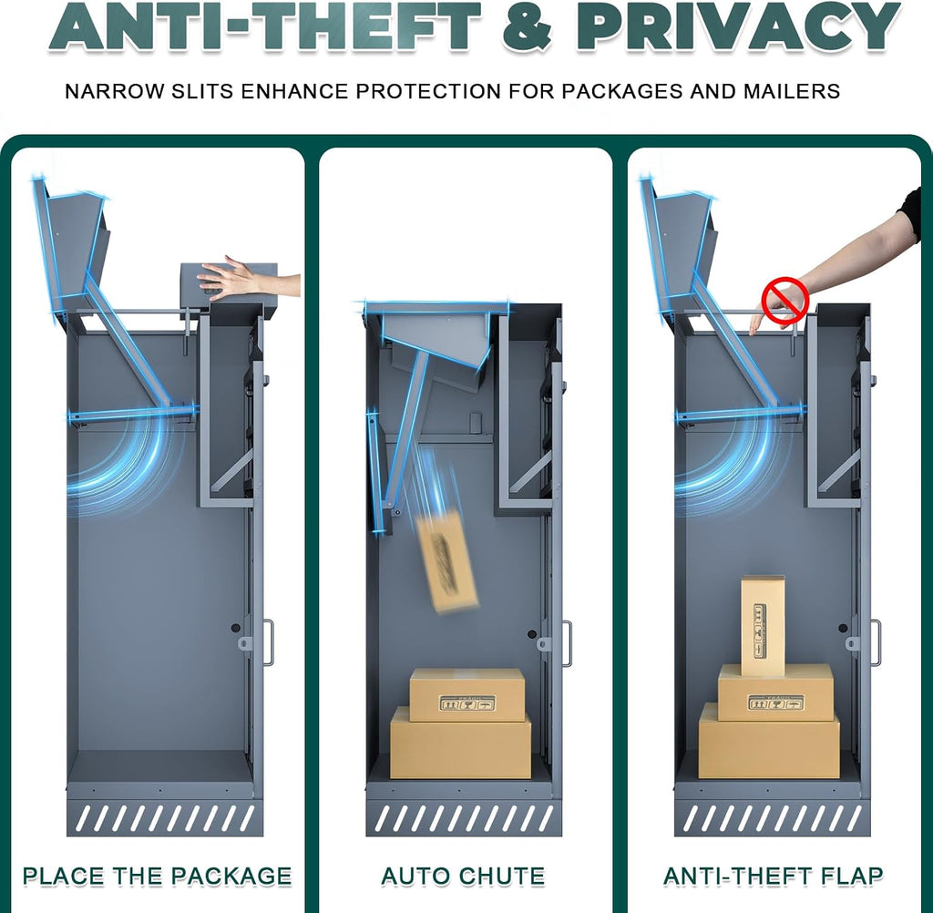 Package Delivery Boxes for Outside, Extra Large Parcel Drop Boxes with Secure Storage, Anti-Theft Galvanized Steel,Waterproof Package Delivery Box for Outdoor Porch (20''L x 16''W x 46''H)