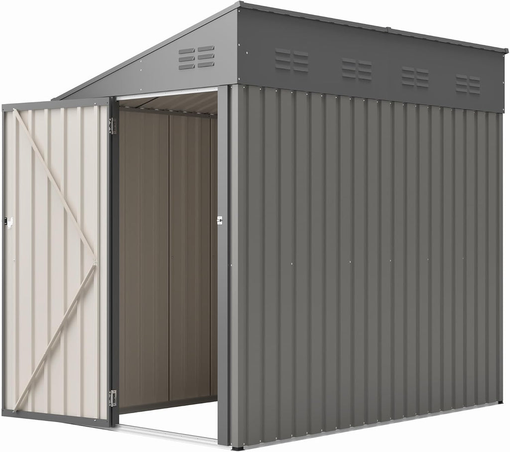 YOPTO 4x7 FT Outdoor Storage Shed,Lean to Lockable Metal Garden Shed Steel with Reinforced Beams,All Weather Waterproof Storage House W/Lockable Door&2 Air Vents,for Backyard,Patio,Lawn,Garden,Gray