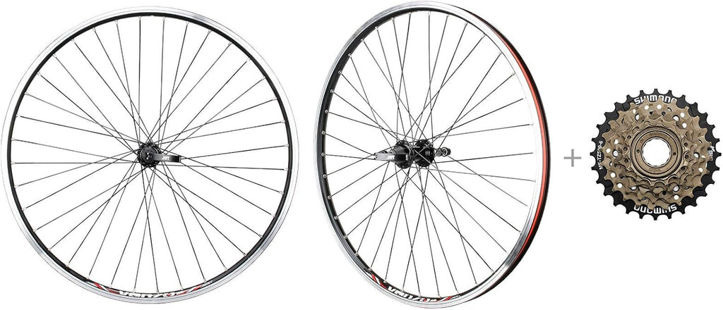 CyclingDeal MTB Bicycle Double Wall Rims 26' Wheelset - Front & Rear Mountain Bike Wheels - Compatible with Shimano MF-TZ500 Freewheel