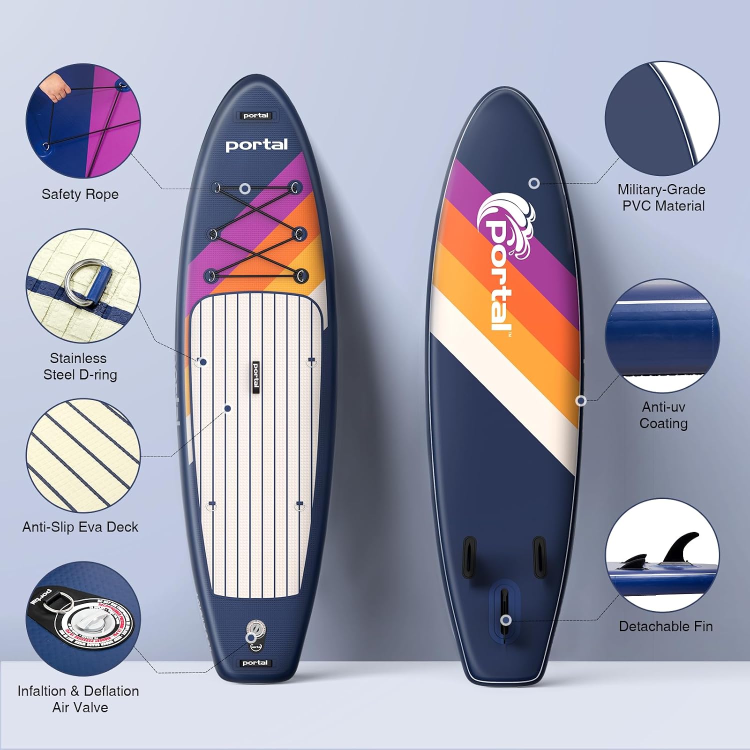 PORTAL SUP Inflatable Paddle Board for Adults 10'6'' Stand Up Paddleboard,Non-Slip Deck Blow up Paddle Boards with Adjustable Paddle, Carry Bag, and Repair Kit (Modern with Seat)