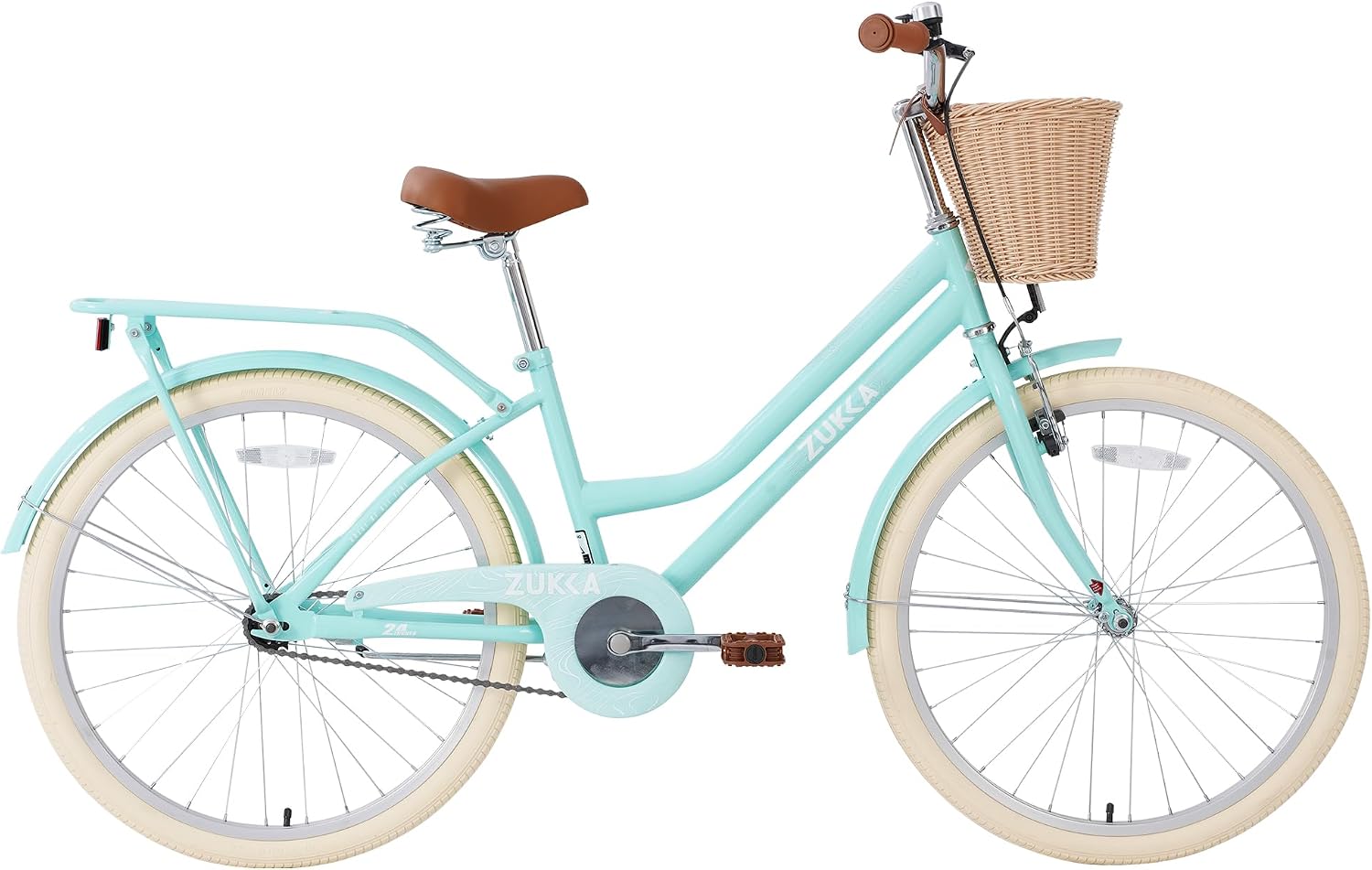 20'/24' Inch Girls Cruiser Bike 1-Speed Hybrid City Bicycle for Youth 7-10+ Years Old with Wicker Basket & Rear Rack，Kids Cycle Bikes，Hand&Pedal Brake，Steel Frame，Multiple Colors