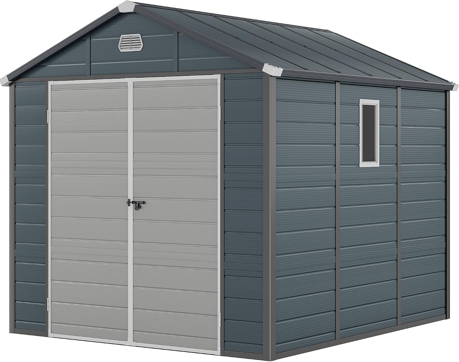 YITAHOME 8x9FT Resin Storage Unit sans Flooring, All-Weather Plastic Shed with Window, Vents and Secured Doors, Outdoor Plastic Tool Cabin for Poolside, Lawn, Backyard, Patio, Dark Gray