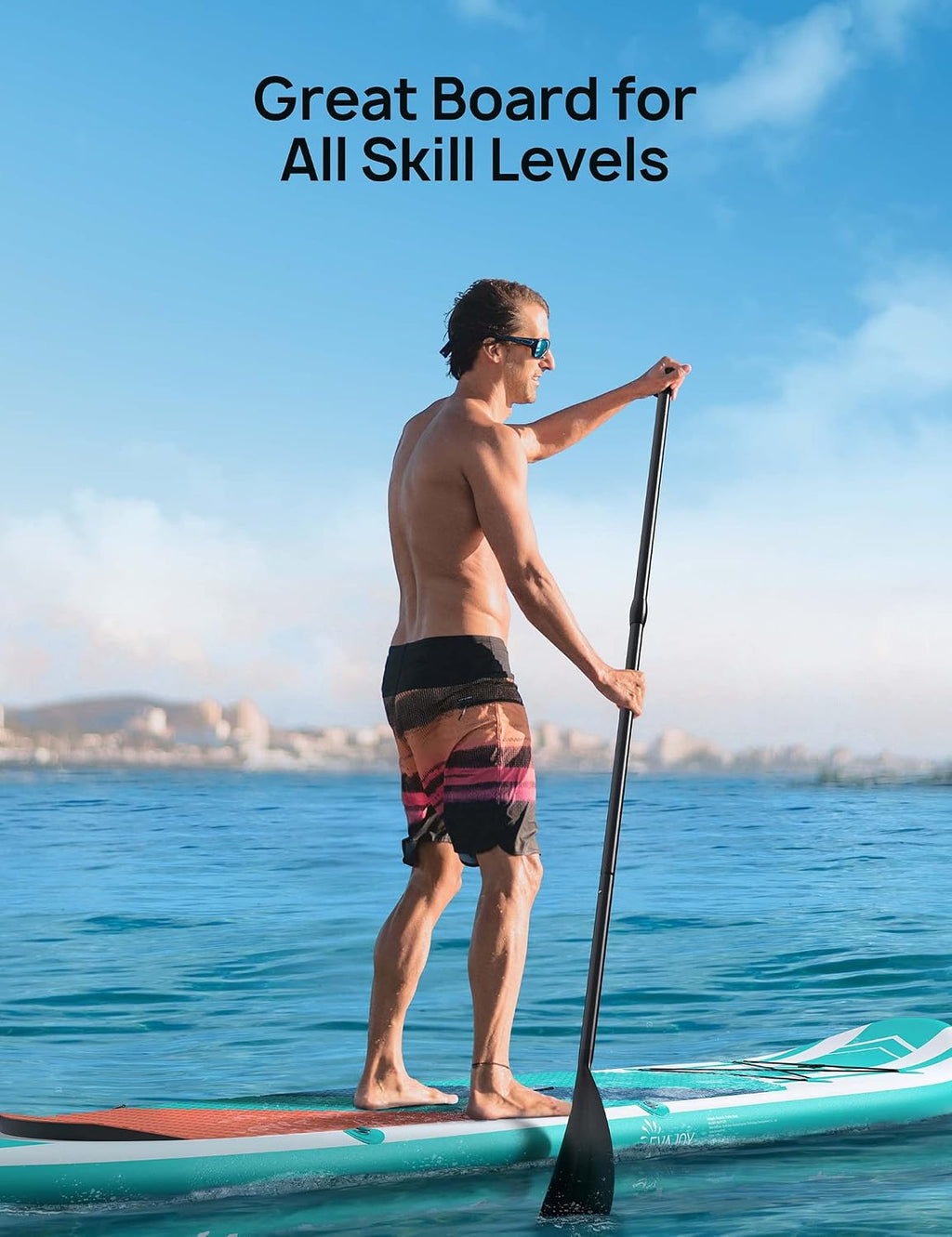 EVAJOY Inflatable Paddle Board 6'' Thick Around Stand Up Paddle Board with Portable iSUP Accessories & Waterproof Bag, Portable Hand Pump for Racing Touring Fishing , Safety Leash, Main Fin