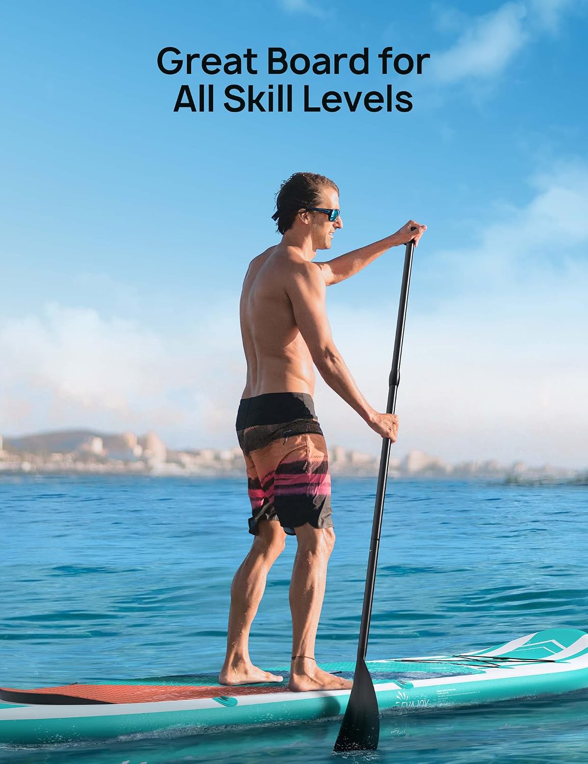 EVAJOY Inflatable Paddle Board 6'' Thick Around Stand Up Paddle Board with Portable iSUP Accessories & Waterproof Bag, Portable Hand Pump for Racing Touring Fishing , Safety Leash, Main Fin