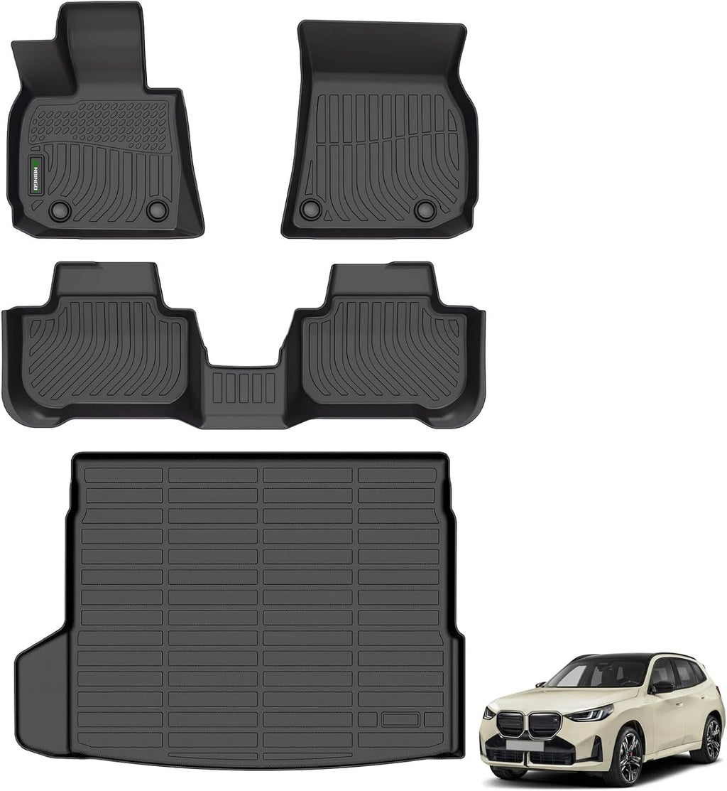 ANBINGO® Floor Mats & Cargo Liner for 2025 BMW X3 (30 xDrive / M50 xDrive) / 2025 X3 All Weather TPE Floor Liners / 1st & 2nd Row Custom Mat Full Set/Accessories - Black
