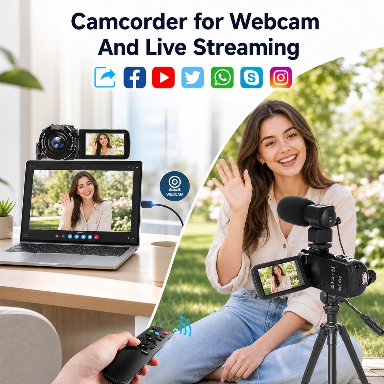 Video Camera, 8K Camcorder 48MP 15FPS UHD WiFi Vlogging Camera with IR Night Vision for YouTube, 3' Touch Screen 18X Digital Zoom, with Fill Light, Mic, Stabilizer, Lens Hood, Remote and 2 Batteries