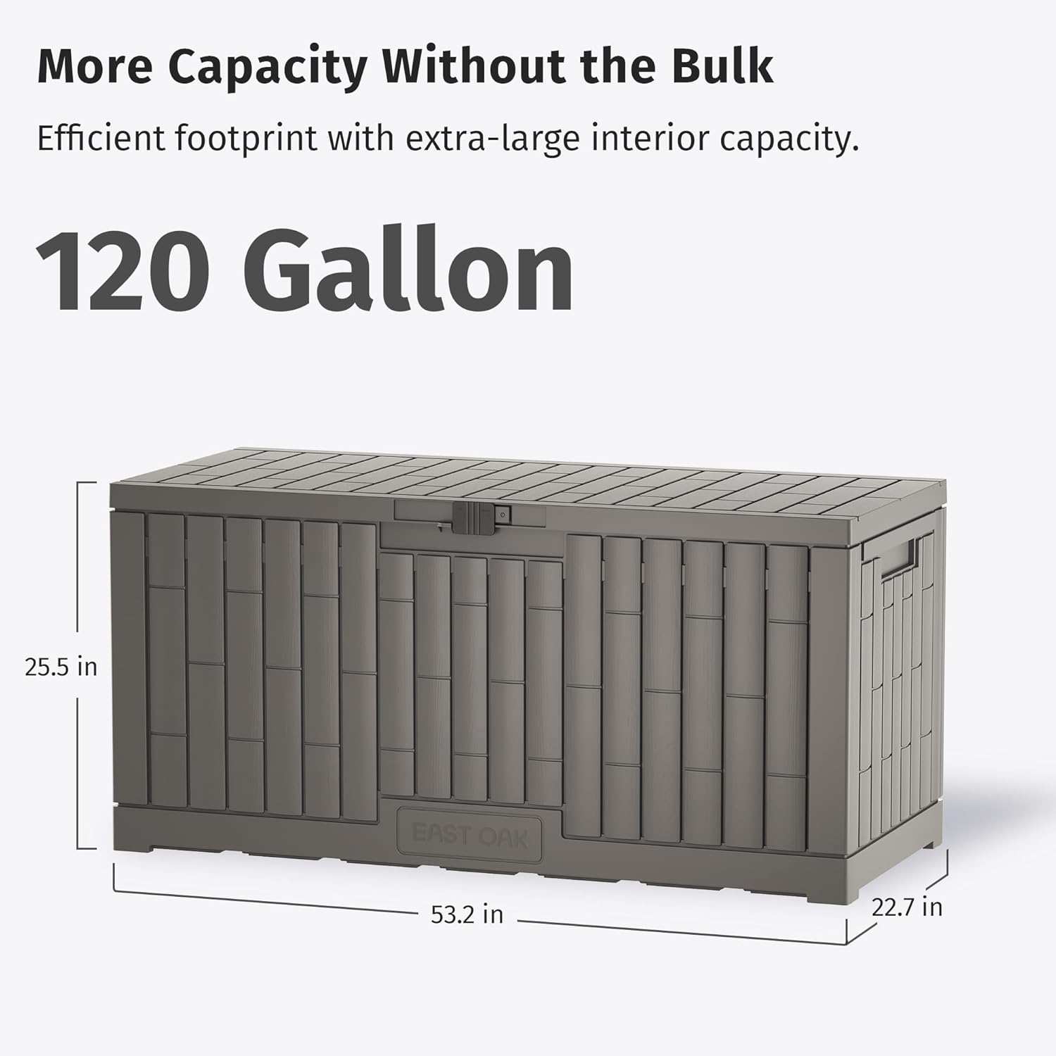 EAST OAK 120 Gallon Outdoor Storage Box, Large Resin Deck Box with Reinforced Stainless Steel Support, Waterproof & UV-Resistant Patio Storage Boxes for Cushions, Garden Tools & Pool Accessories, Grey