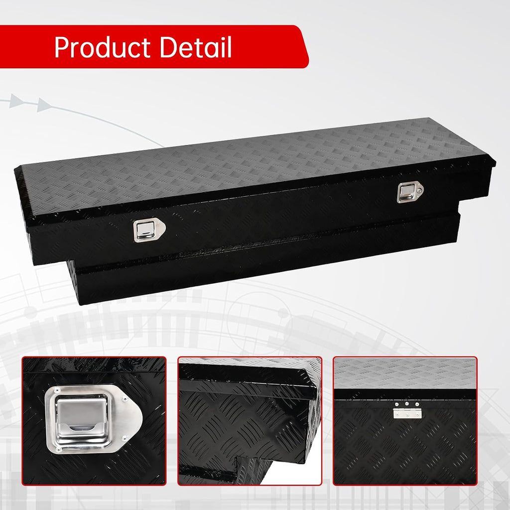 70''Inch Aluminum Truck Tool Box Truck Bed Toolbox Truck Trailer Chest Box Trailer Underbody Storage Organizer Waterproof Square Storage Organizer w/Lock & Keys Black(‎69.88' Lx20 Wx14.75 H)