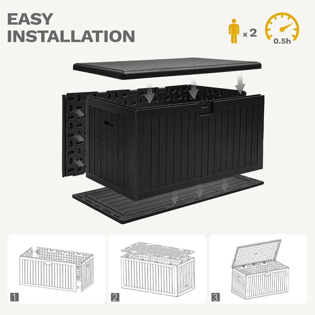 DWVO 180 Gallon Resin Outdoor Storage Box, XXL Double-Wall Waterproof Deck Box, Doubles as Table or Seating with 1000 lbs Capacity, Lockable (Black)