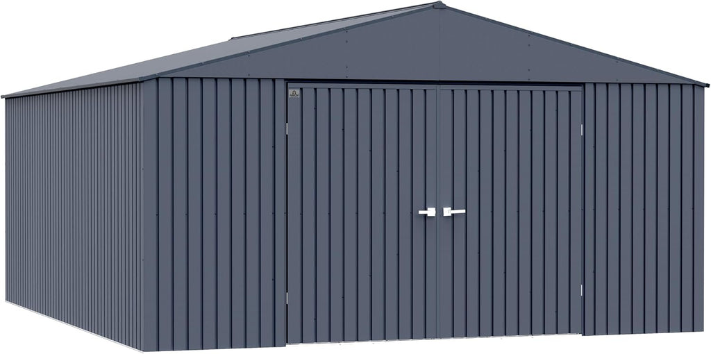 Arrow Shed Elite 14' x 16' Tall Outdoor Steel Storage Shed with High Gable and Lockable Doors Storage Building, Anthracite