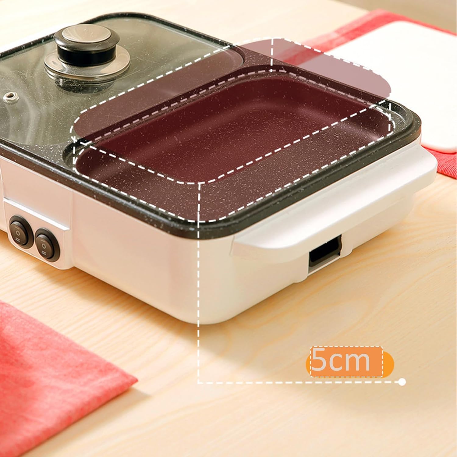 2 in 1 Electric Hot Pot & Grill, 1200W Multifunction Smokeless Korean BBQ, Nonstick Frying Pan & Hot Pot, Perfect for Indoor/Outdoor Parties, 110V, White
