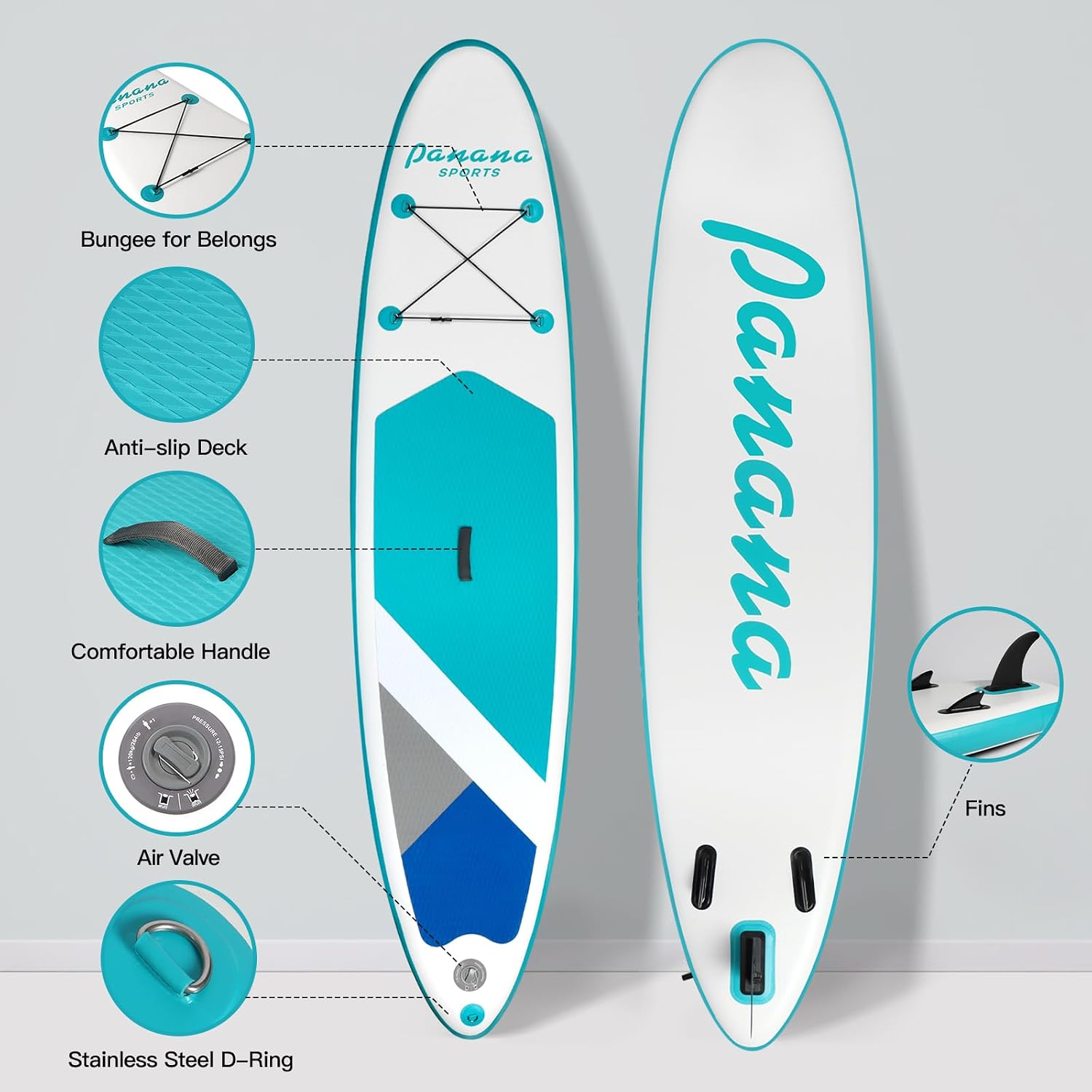 Panana Inflatable Stand Up Paddle Board 10'/10'8''x30''/32''x6'' iSUP Non-Slip Deck Paddleboard for Adults Beginners Youth, with Paddle Pump Fins Leash Backpack
