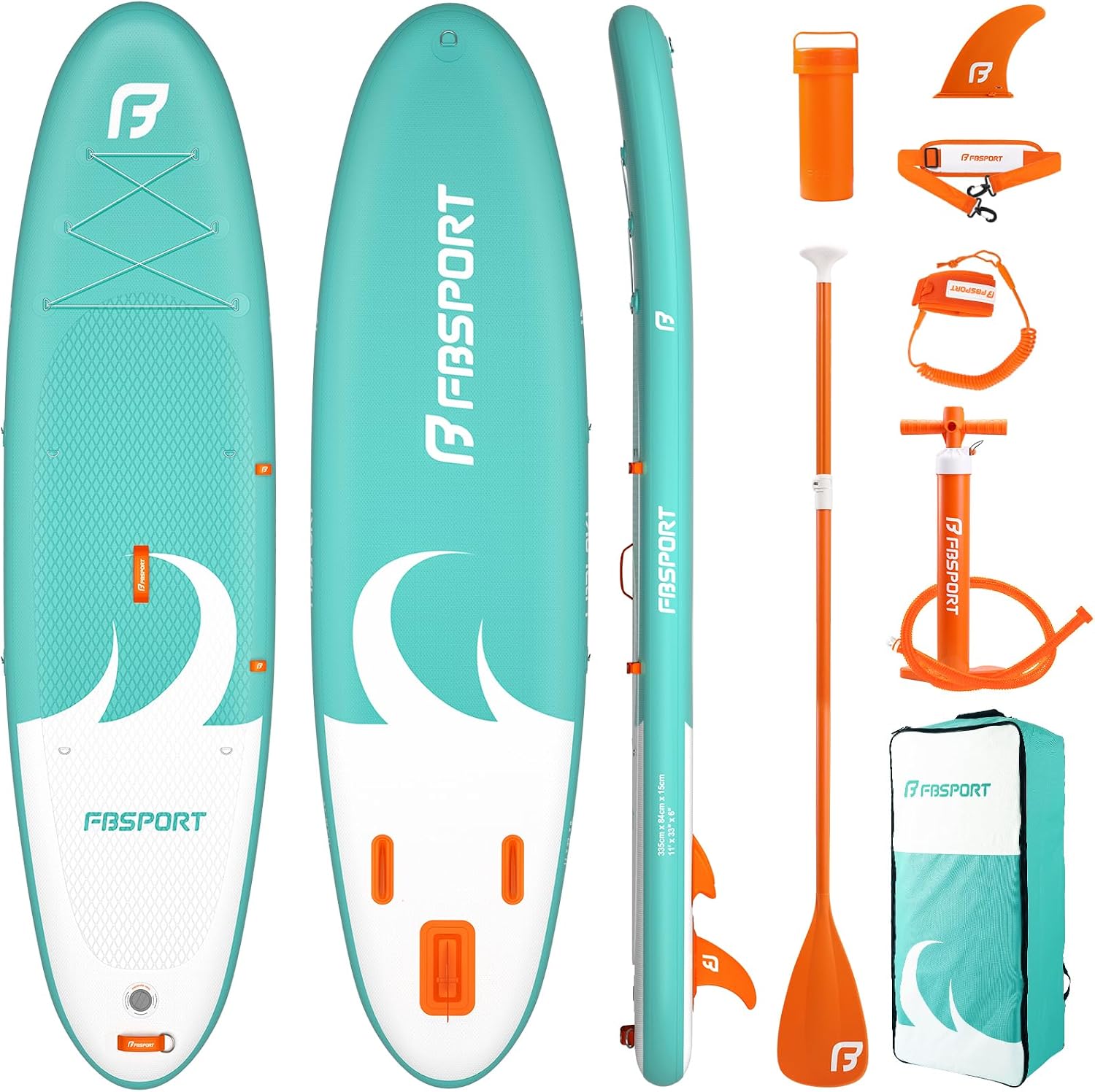 FBSPORT 11' Premium Stand Up Paddle Board, Yoga Board with SUP Accessories & Carry Bag | Wide Stance, Surf Control, Non-Slip Deck, Leash, Paddle and Pump for Youth & Adult