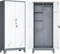 VASAAOSD 61' Broom Closet Storage Cabinet, Metal Storage Cabinet with Doors, Utility Cabinets for Brooms and Mops, Cleaning Tool Cabinets for Garage, Laundry Room, Bathroom (White)
