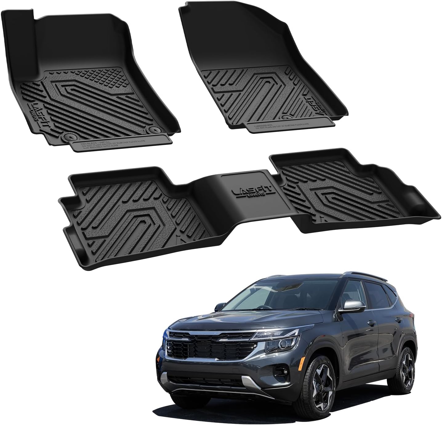 LASFIT Floor Mats for Kia Seltos 2026 2025 2024 2023 2022 2021, All Weather TPE Custom Fit Floor Liners 1st & 2nd Row Car Mats Accessories for Kia Seltos 2021-2026, Black