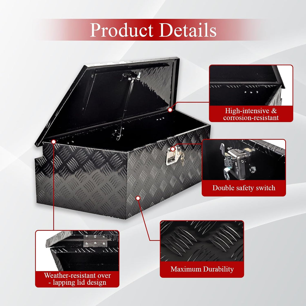 39''Inch Aluminum Trailer Tongue Tool Box Truck Bed Toolbox Truck Trailer Chest Box Underbody Storage Organizer Waterproof Square Storage Organizer w/Lock & Keys Black(‎39' Lx16.5 Wx12 H)