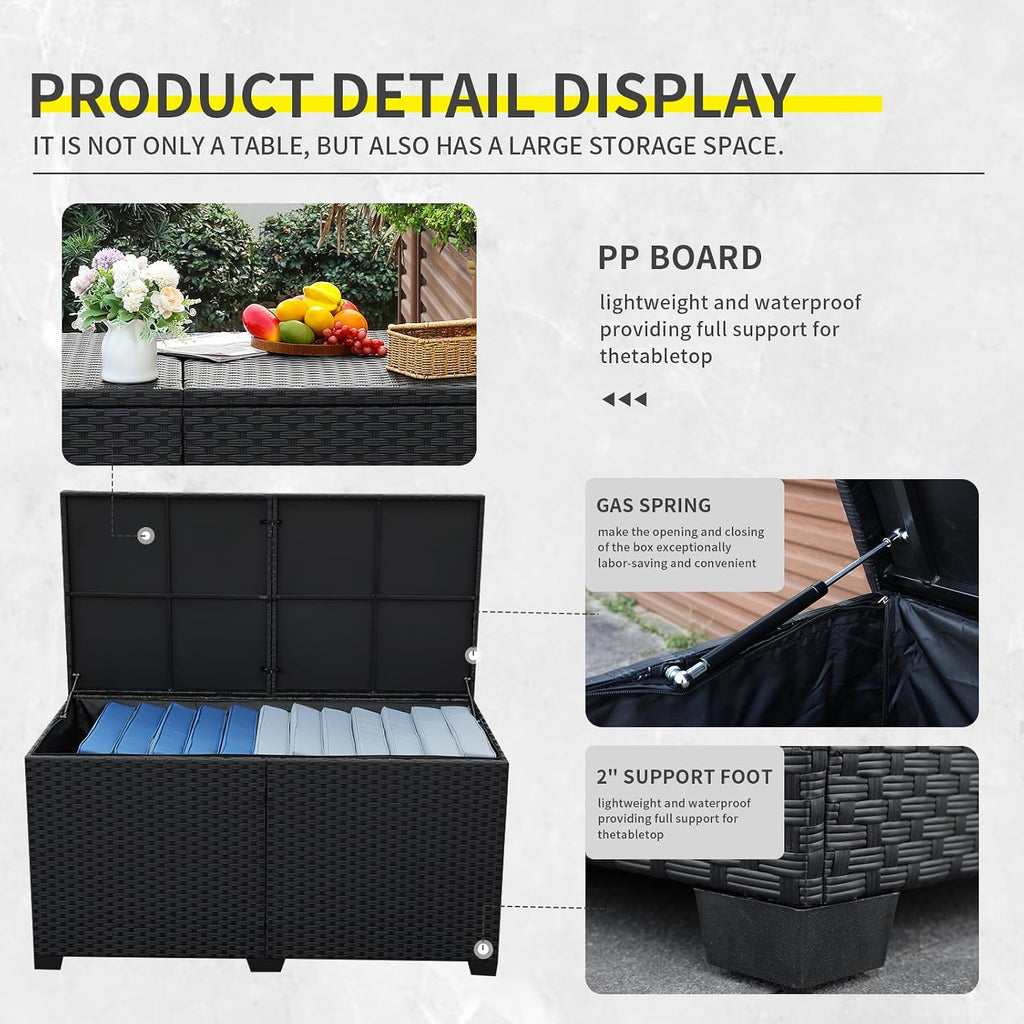 Lviden 180 Gallon Deck Storage Box Outdoor Storage Box Large Patio Storage Bin with Waterproof Lining Bag Cushion Storage Bin Outdoor, Black