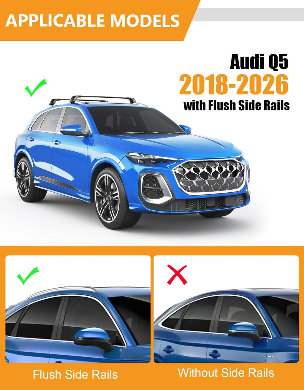 KINGGERI 330lbs Heavy Duty Roof Rack Cross Bars Fit for Audi Q5 2018 2019 2020 2021 2022 2023 2024 2025 2026, Anti-Theft Lockable Aluminum Roof Rails Crossbars Cargo Carrier Bag Black Accessories