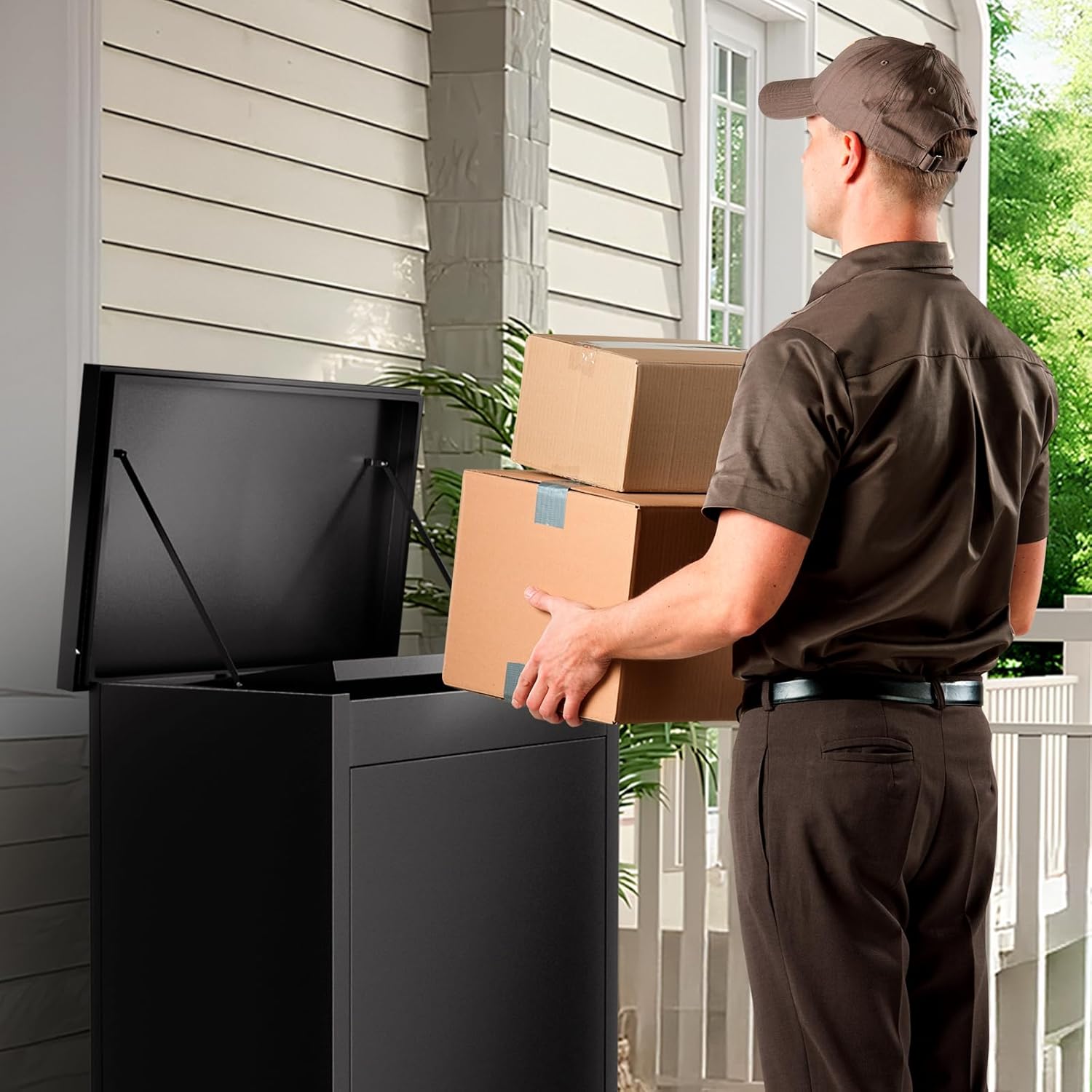 Package Delivery Boxes for Outside, Extra Large Parcel Drop Boxes with Secure Storage, Anti-Theft Galvanized Steel,Waterproof Package Delivery Box for Outdoor Porch (20.86''L x 16.53''W x 44''H)