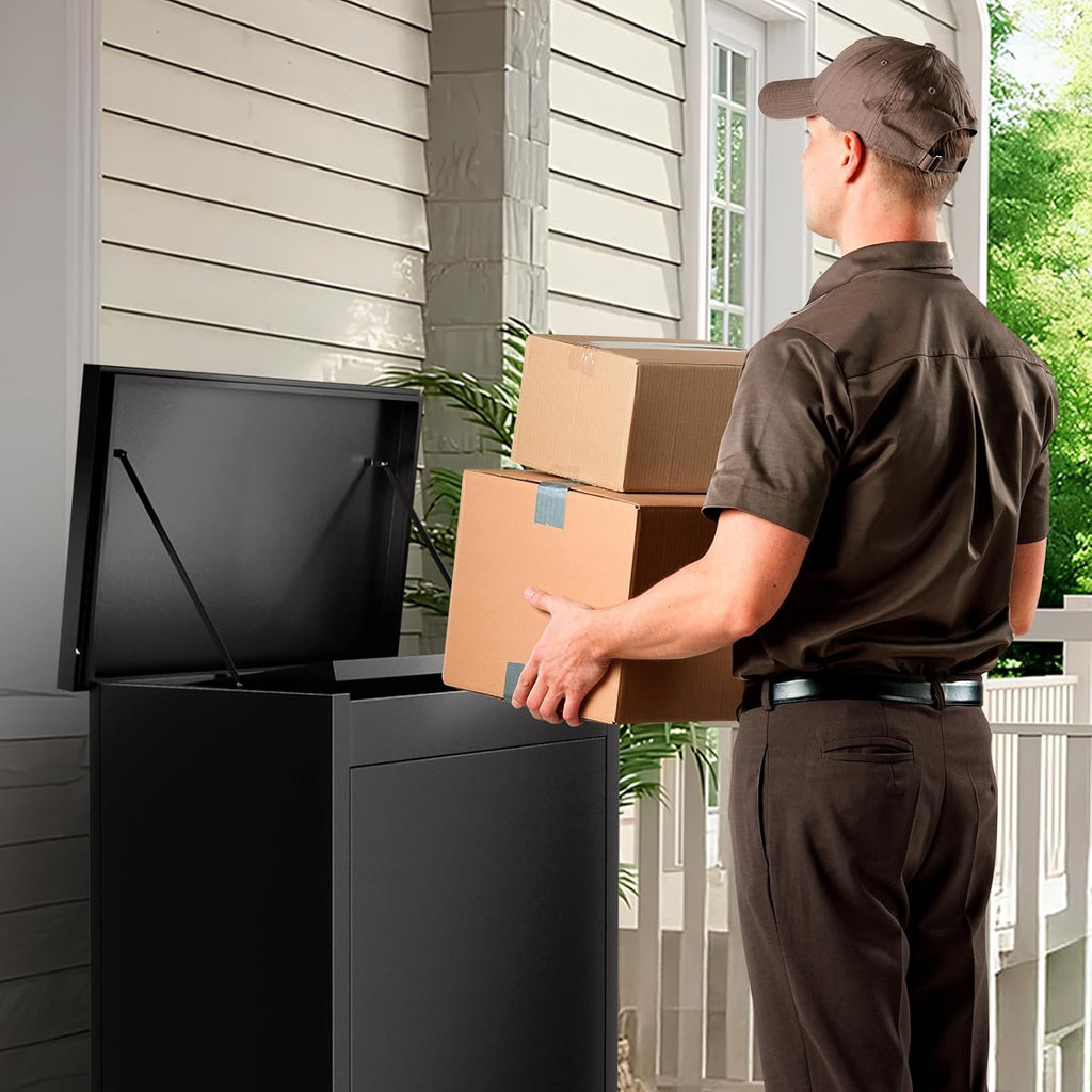 Package Delivery Boxes for Outside, Extra Large Parcel Drop Boxes with Secure Storage, Anti-Theft Galvanized Steel,Waterproof Package Delivery Box for Outdoor Porch (20.86''L x 16.53''W x 51''H)