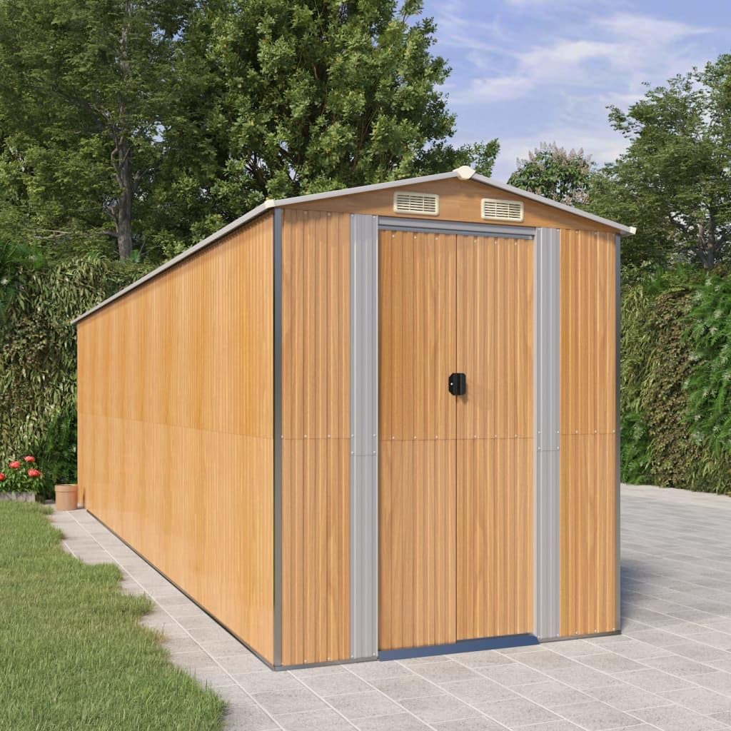 vidaXL - Galvanized Steel Garden Shed - Large Outdoor Storage House, Light Brown, Easy Assembly, Weather, Spacious Interior, Front and Back Vents