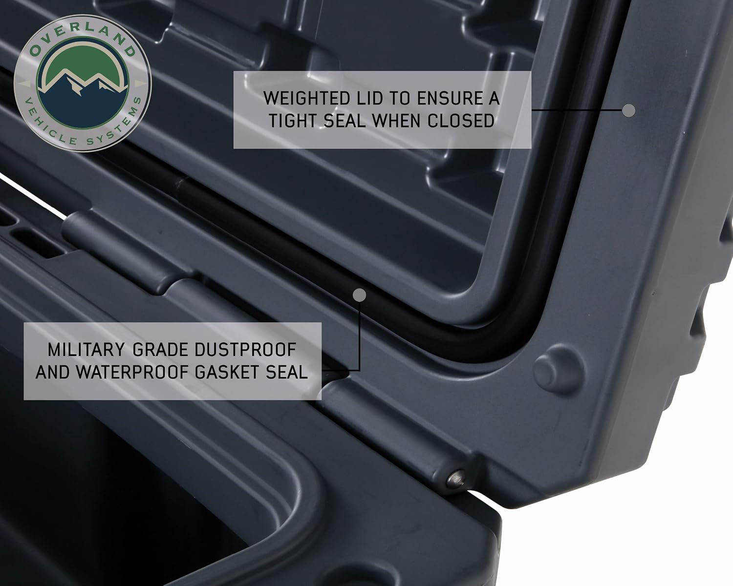 Overland Vehicle Systems 40100001 Dark Gray 53 QT Dry Box Storage with Drain, and Bottle Opener | Waterproof Seal | Heavy-Duty Latches and Nylon Handles | Keeps Gear Safe, Dry and Organized