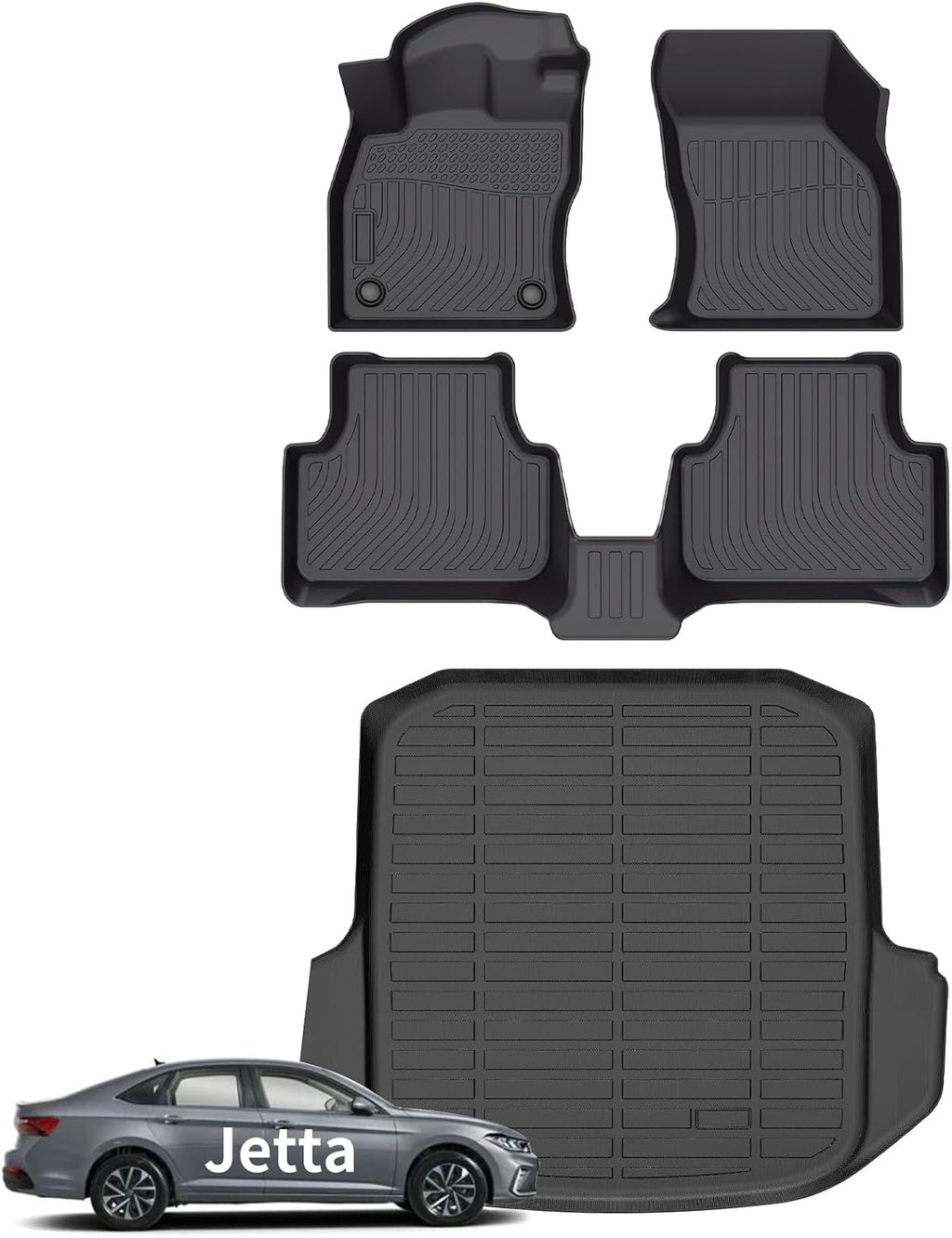 Wayhigh® Floor Mats & Cargo Liner for Volkswagen Jetta 2019-2026 S/SE/SEL/SEL Premium/R-Line/Sport/GLI, All Weather TPE Car Mats Waterproof Heavy Duty, Floor Mats Custom Fit for Jetta Accessories