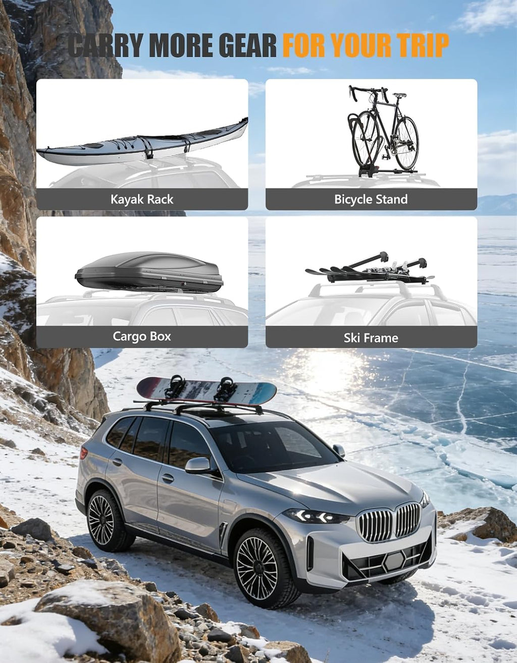 KINGGERI 330lb Lockable Roof Rack Cross Bars Compatible with BMW X5 G05 2019-2026 with Flush Side Rails, Heavy Duty Rooftop Aluminum Roof Rails Crossbars Cargo Anti-Theft Luggage Accessories