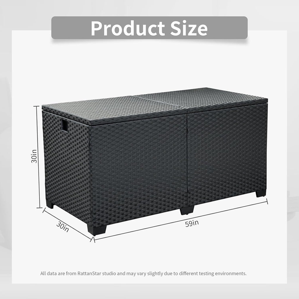 Rattan Star 180 Gallon Outdoor Storage Box Deck Storage Box Cushion Storage Bin Outdoor Large Patio Storage Bin with Waterproof Lining Bag, Black Wicker