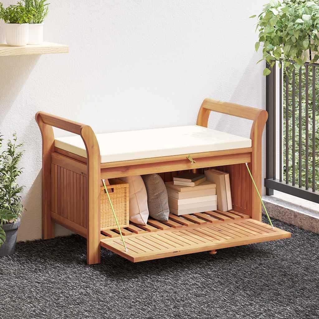 vidaXL Garden Storage Bench Cream White, Natural Wood