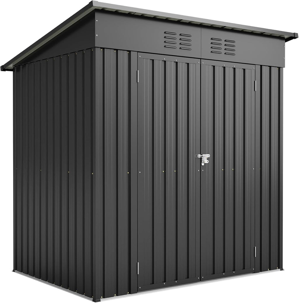 Metal Outdoor Storage Shed 6 x 4 FT Outdoor Shed with Lockable Door,Waterproof Garden Tool Shed for Backyard Patio Lawn,Black