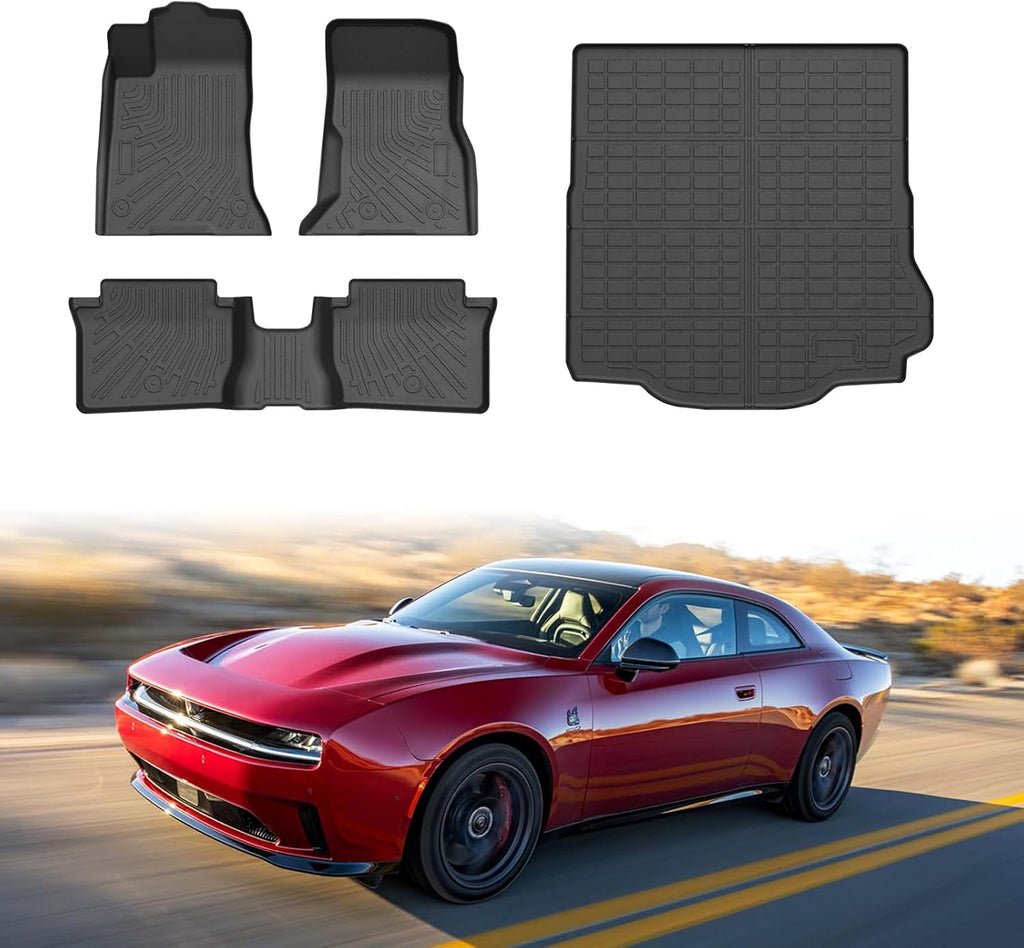 Mixsuper Charger EV Floor mats-Floor Mat & Cargo Liner for Dodge Charger EV 2024 2025 2026,All Weather TPE Rubber Floor Liners Protection for Charger EV Accessories,Full Set Anti-Slip Car Mats,Black