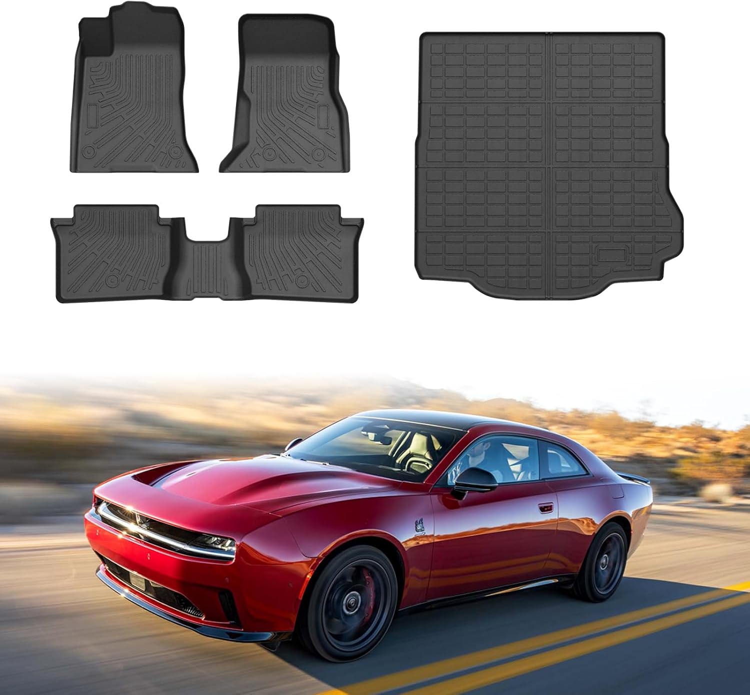 Mixsuper Charger EV Floor mats-Floor Mat & Cargo Liner for Dodge Charger EV 2024 2025 2026,All Weather TPE Rubber Floor Liners Protection for Charger EV Accessories,Full Set Anti-Slip Car Mats,Black