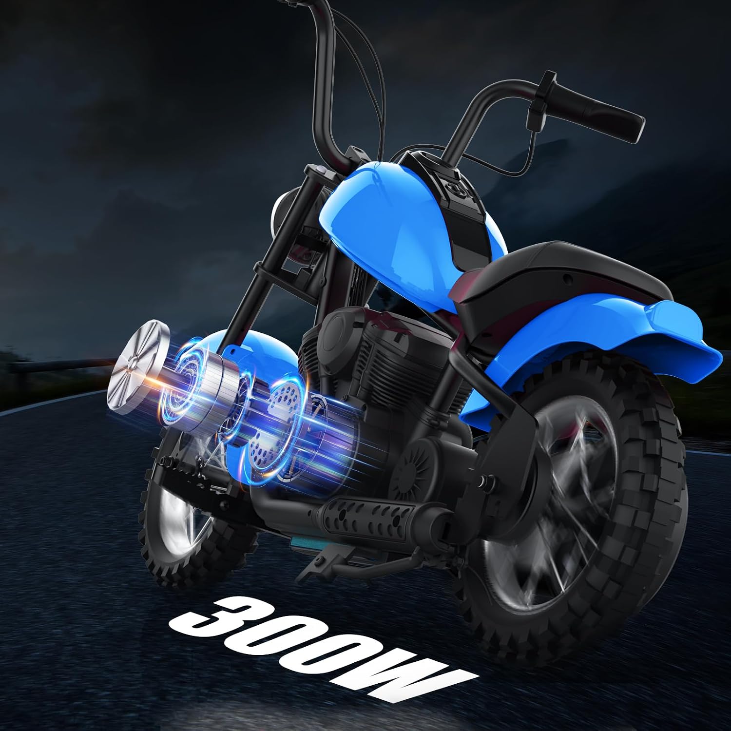 Garveelife Electric Dirt Bike, 15 Mph & 150 LB Max, 24V Ride On Toy for Big Kids w/Led Lights & Power Display, 300W Chain-Driven Motor, Two Speed, Handbrake, Leather Seat, 12 in Air-Filled Tires, Blue