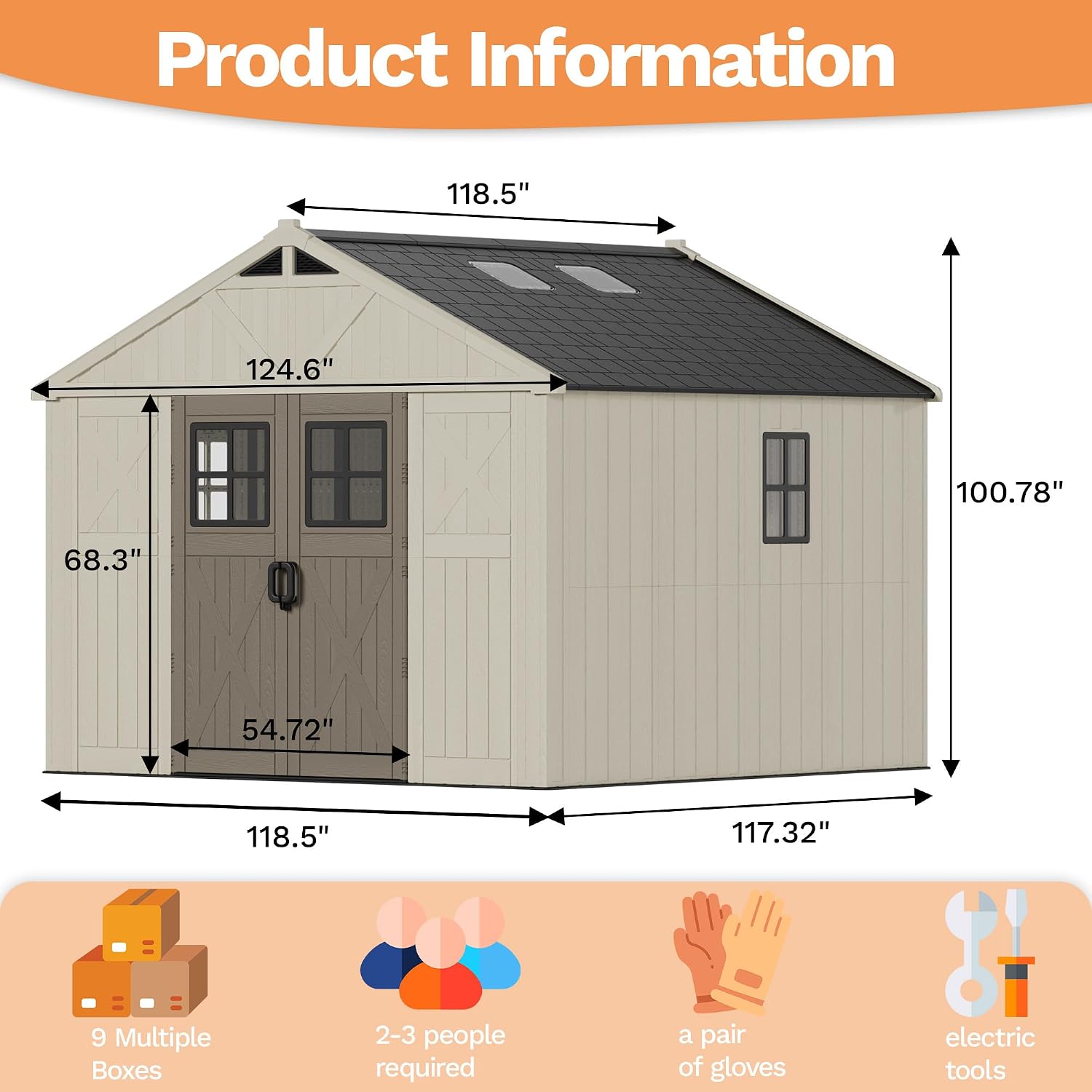 Devoko 10 x 10 FT Plastic Outdoor Storage Shed with Windows, Beige